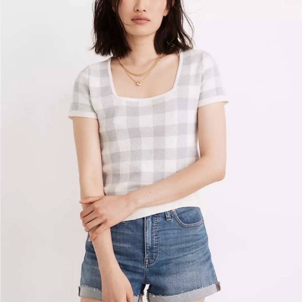 Madewell Square-Neck Sweater Tee in Gingham
